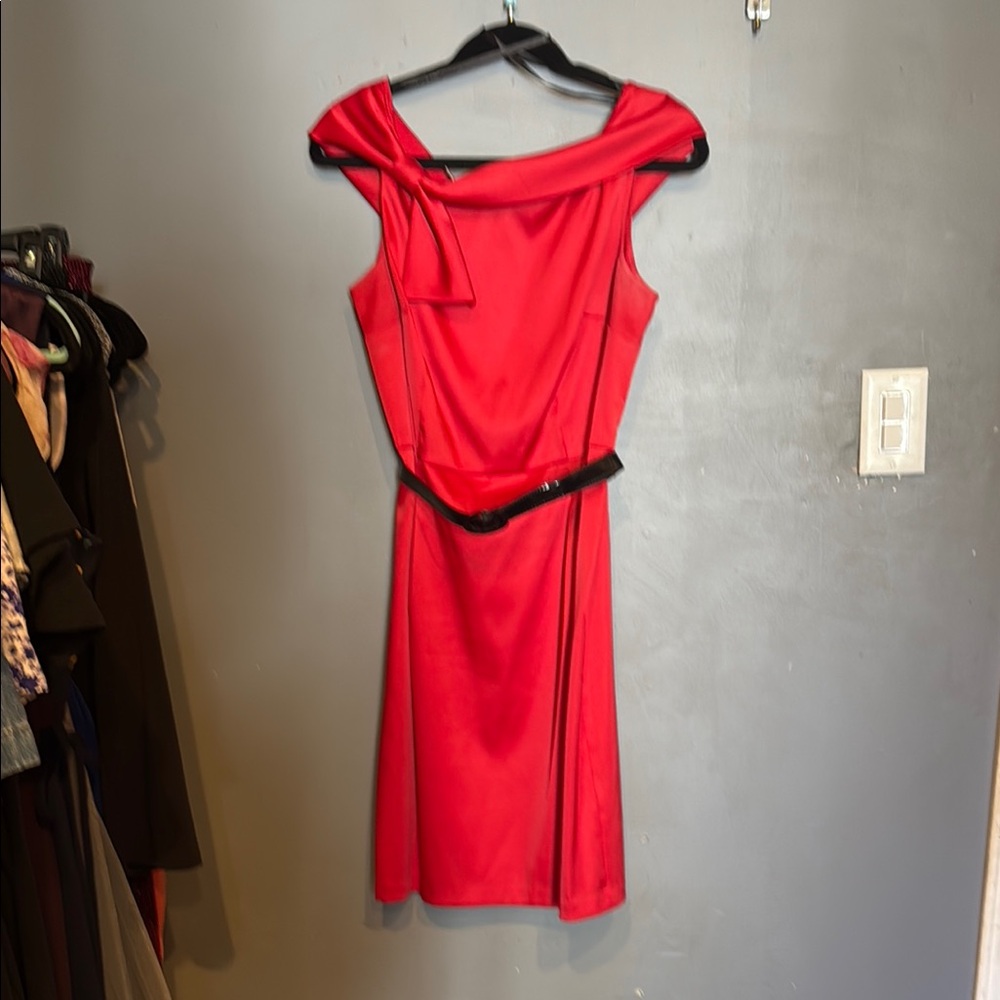 Dressbarn Red Asymmetrical Backless Midi Dress